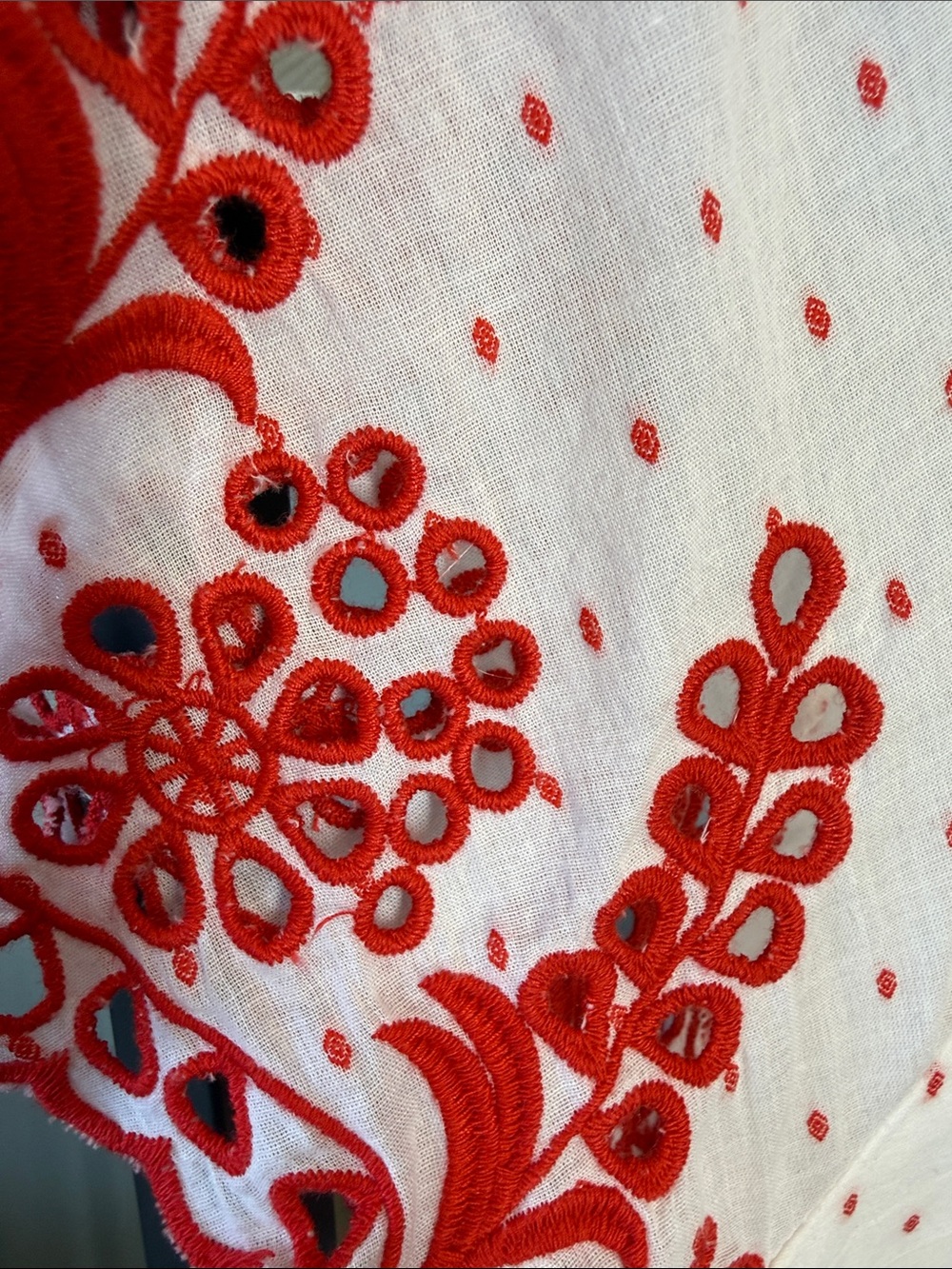 Talbots White Peasant Blouse with Red Embroidery and Tassel - Picture 4 of 5